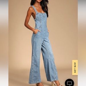 Kendra Medium Wash Denim Tie-Back Flared Jumpsuit